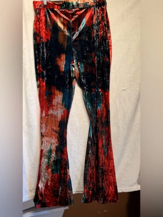 Free People Rendal Multicolor Velvet Flare Pants - Red, Blue, Green - Picture 10 of 14